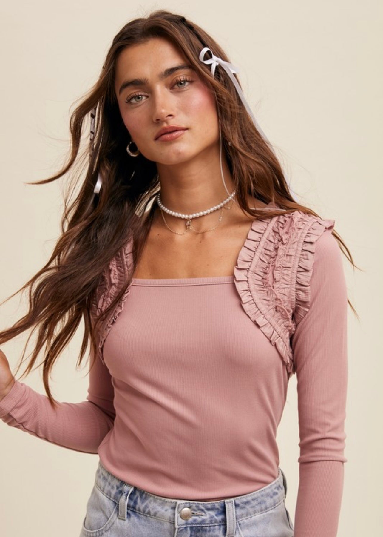 Shoulder Ruffle Knit Top