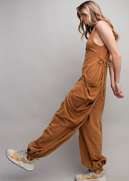 Sleeveless Washed Cargo Jumpsuit