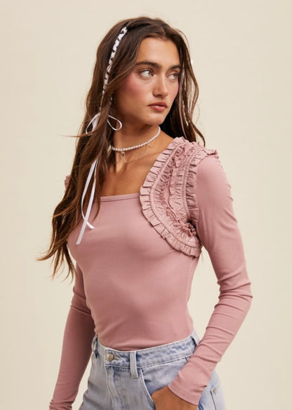 Shoulder Ruffle Knit Top