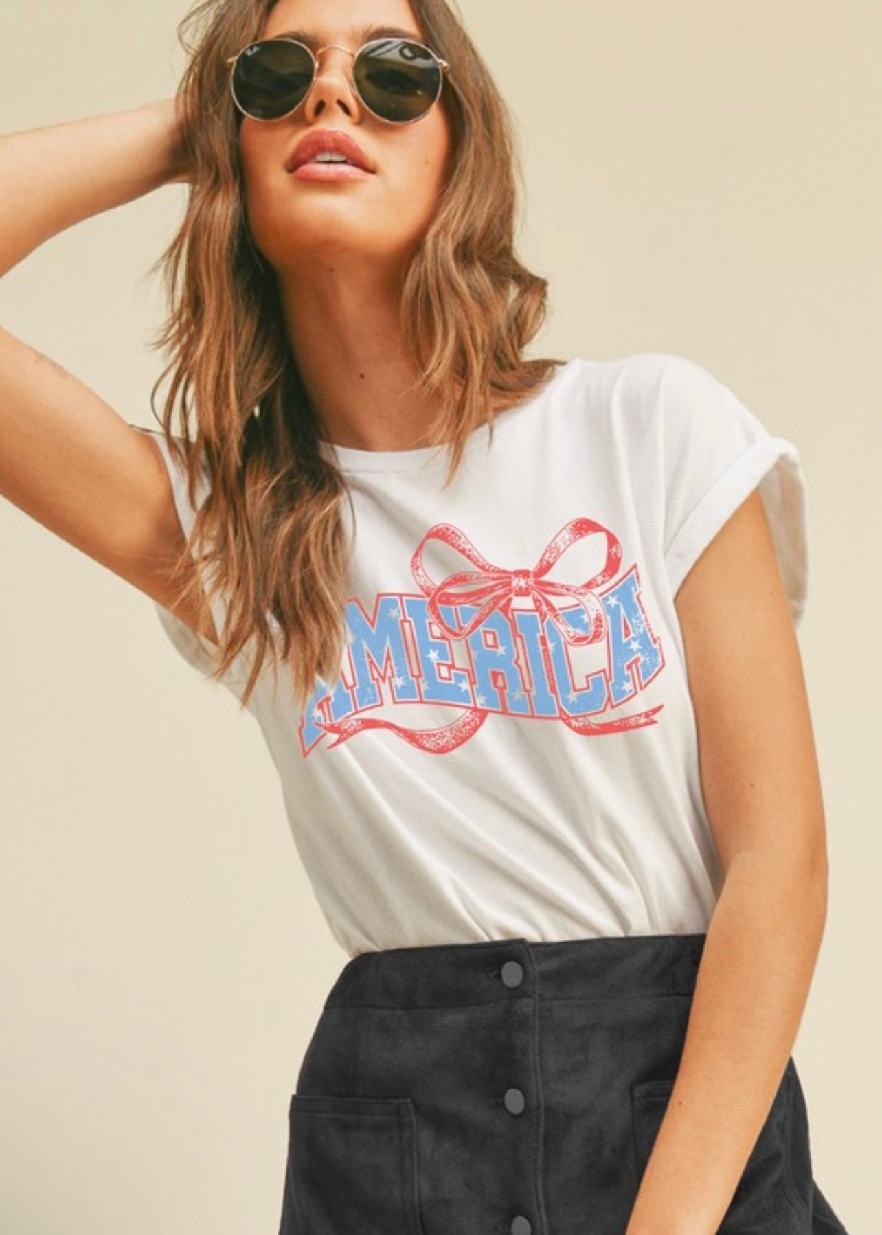 America Bow Rolled Sleeve Tee