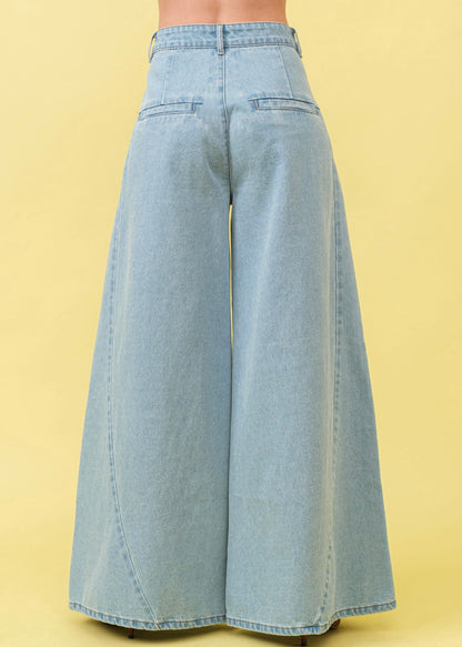 Pleated Mid Rise Denim