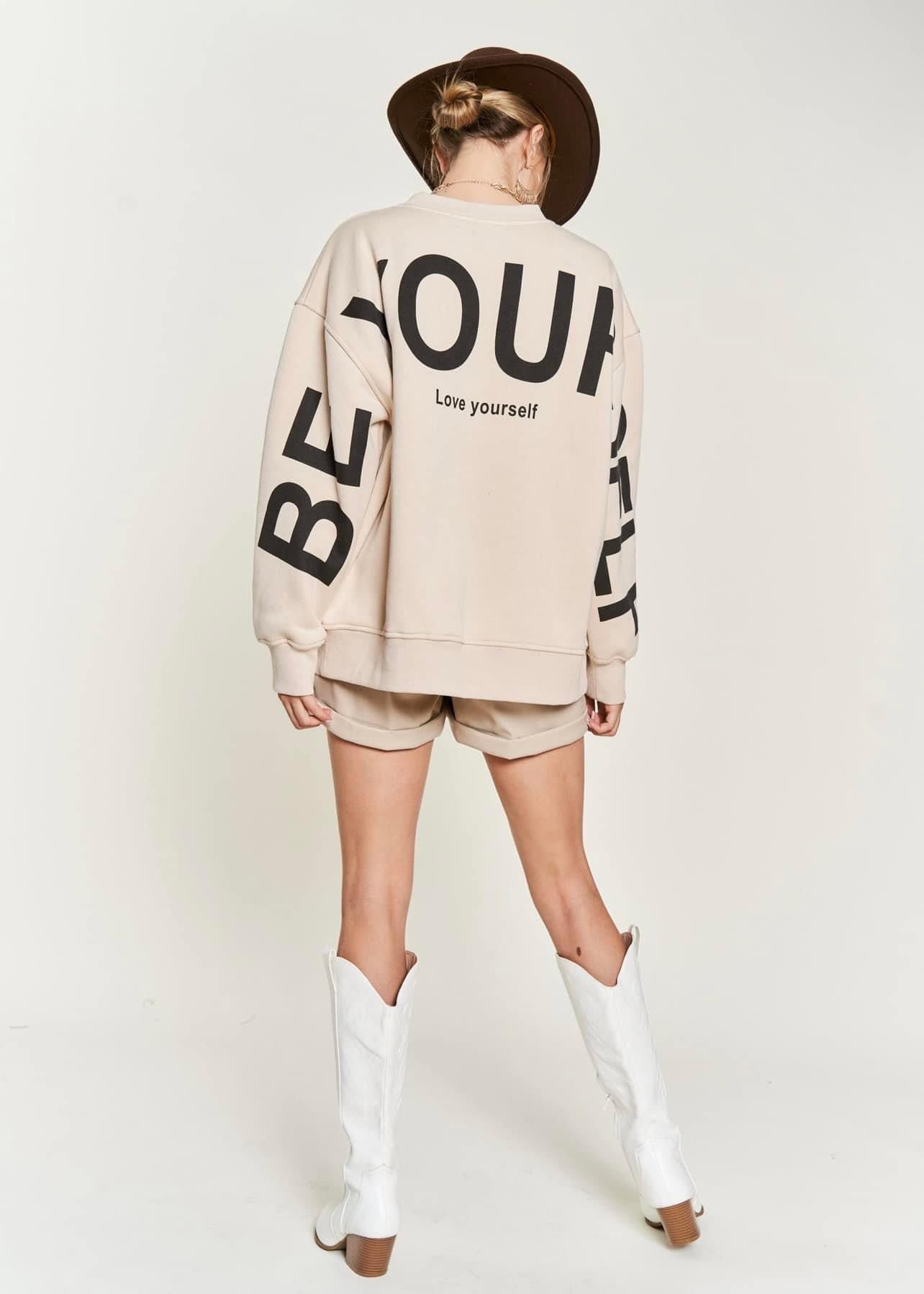 Be Yourself, Love Yourself Oversized Pullover in BLACK