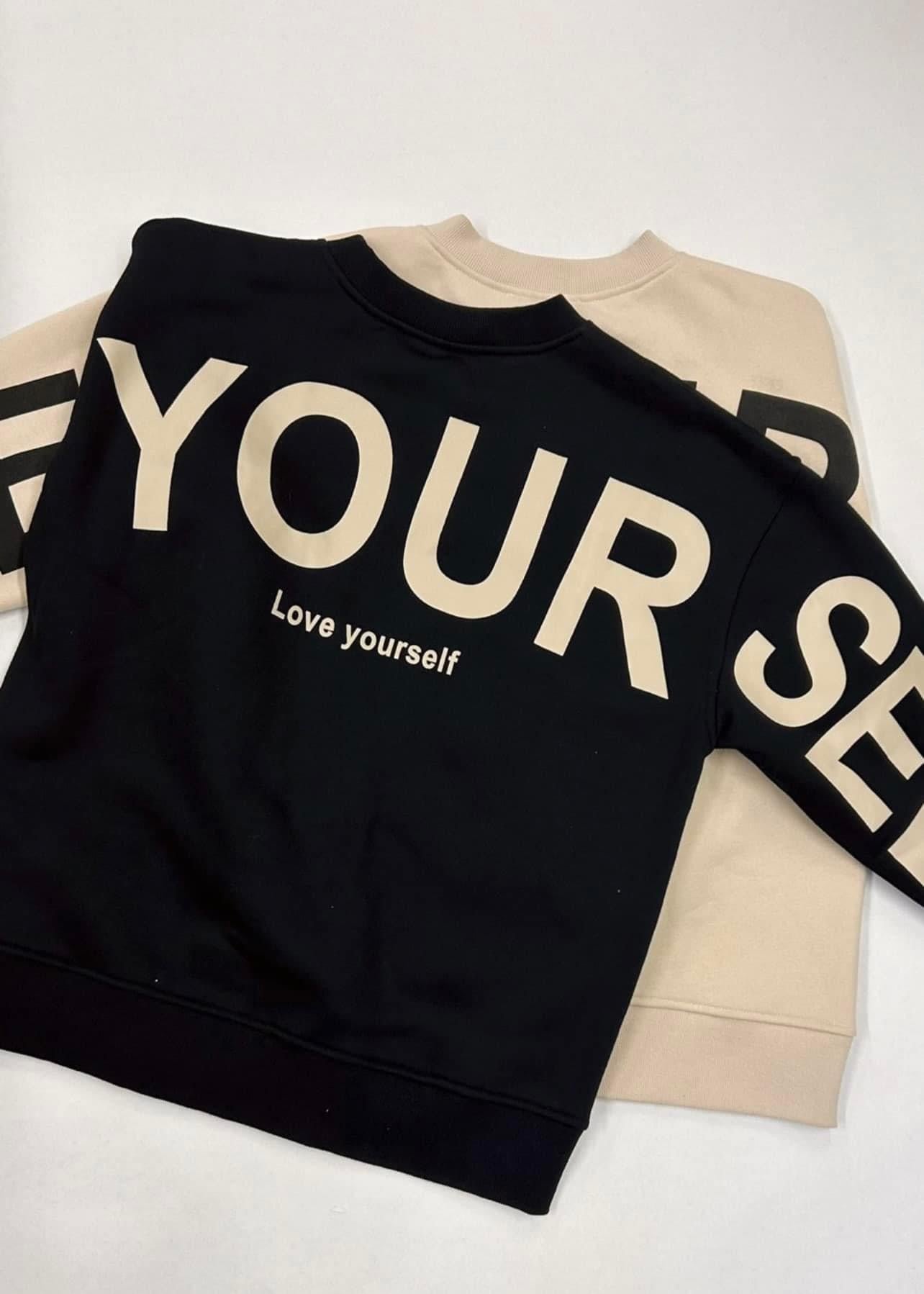 Be Yourself, Love Yourself Oversized Pullover in BLACK