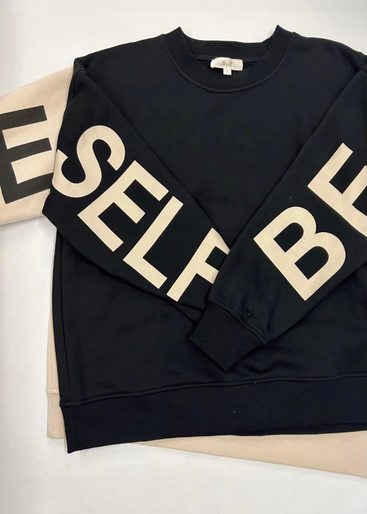 Be Yourself, Love Yourself Oversized Pullover in BLACK