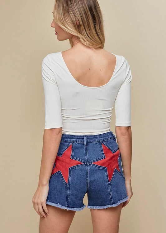 Star Suede Denim Shorts