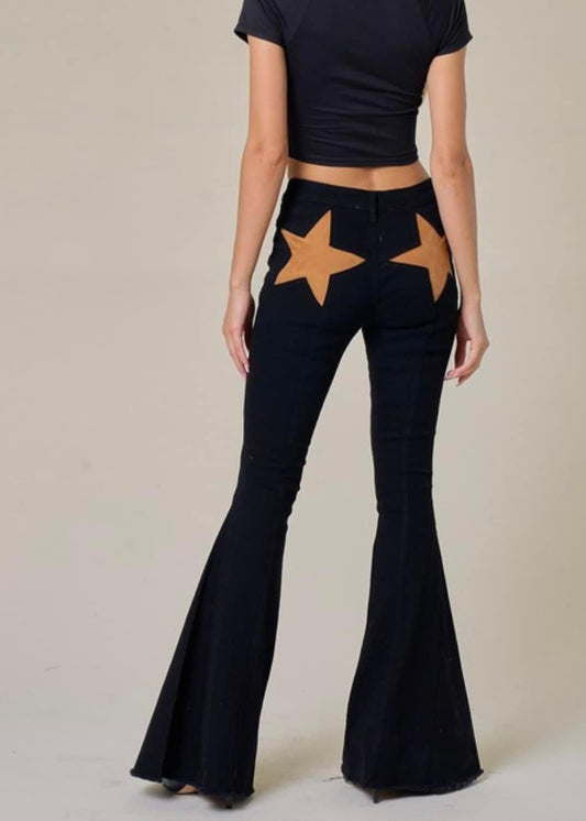 Suede Star Detail Flare Pants